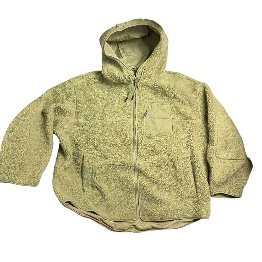 H&M Fleece Jacket Green Sherpa Hooded Zip Up Casual Streetwear - Picture 2 of 10